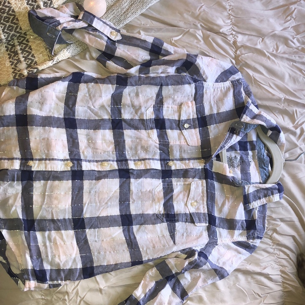 St. John’s Bay light pink and blue flannel. Small
